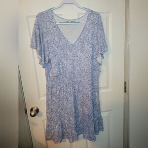 Loft XL Floral Smocked Waist Tiered Dress Blue Floral Flutter Sleeve